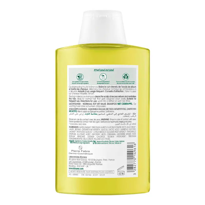 Klorane Shampoo al cedro per capelli grassi 200 Ml
