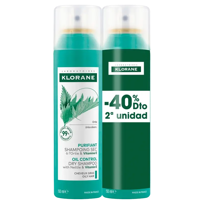 Klorane Impacco Shampoo secco Ortica Capelli grassi 2x150ml 40% di sconto