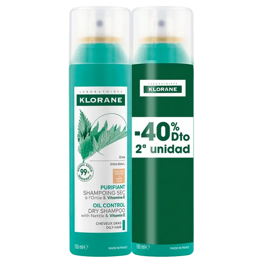 Klorane Shampoo secco naturale all'ortica confezione capelli grassi e castani 2x150ml 40% di sconto