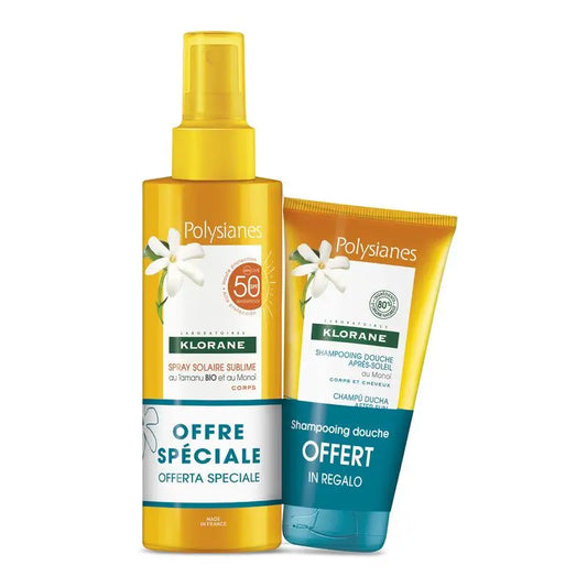 Confezione Klorane Spray solare Spf50 200Ml + Shampoo doccia regalo 75 Ml