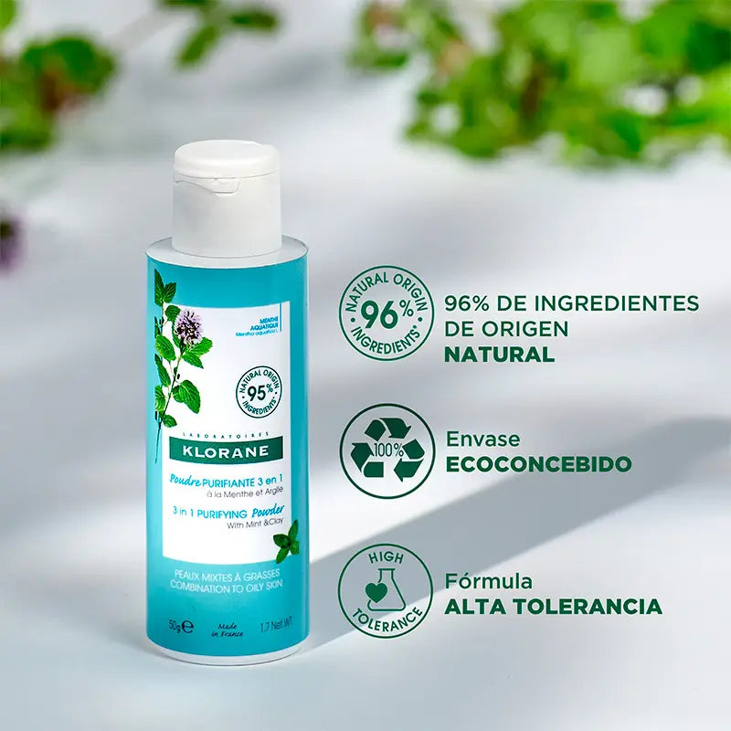 Klorane Polvere purificante 3 in 1 con Menta acquatica biologica 50 g