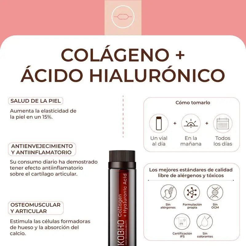 Kobho Labs Integratore di collagene e acido ialuronico, 20 fiale