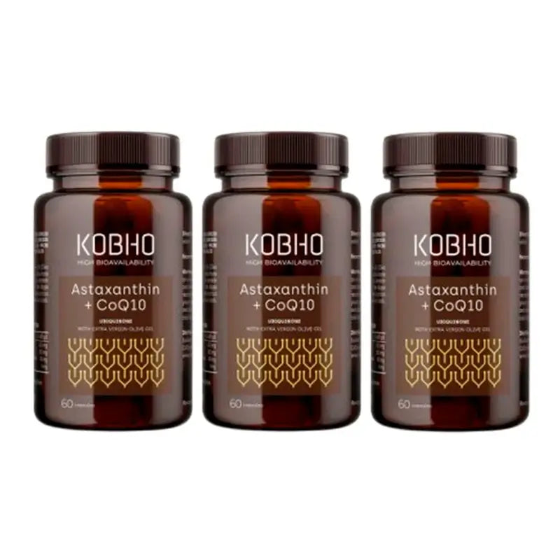Kobho Labs Triplo Integratore di Astaxantina + Coenzima Q10, 3 x 60 capsule
