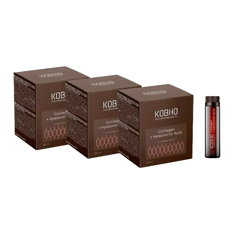 Kobho Labs Triplo Integratore di collagene e acido ialuronico, x3 60 fiale