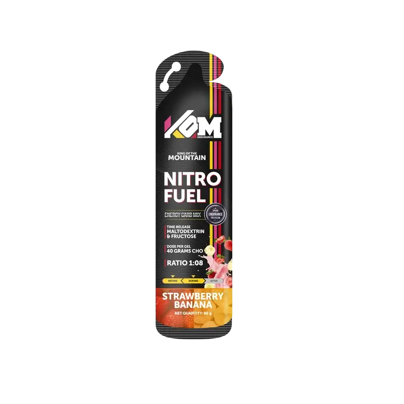 Kom Endurance Sports Nutrition Gel, confezione da 18 gel da 60 g al gusto di fragola e banana.