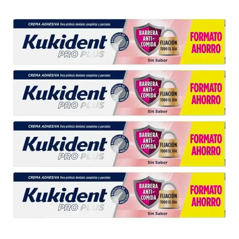 Kukident Quadruple Pro Plus Barriera Anticomida Insapore, 4 x 57 Gr