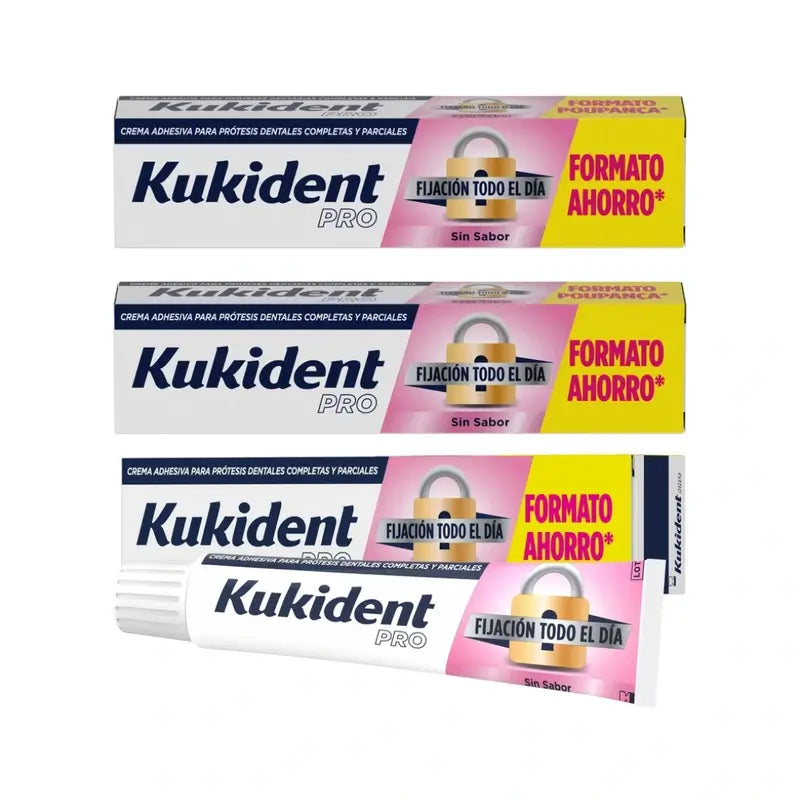 Kukident Triplo Pro Crema adesiva completa per protesi, Neutro 3 x 70 Gr