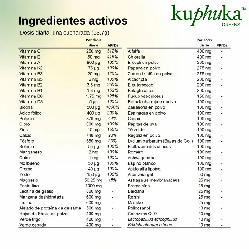 Integratore alimentare Kuphuka Greens 100% naturale e olistico Mela e vaniglia, 411 grammi