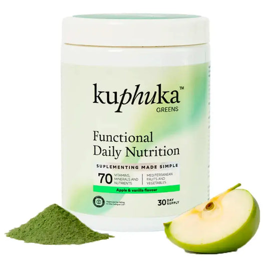 Integratore alimentare Kuphuka Greens 100% naturale e olistico Mela e vaniglia, 411 grammi