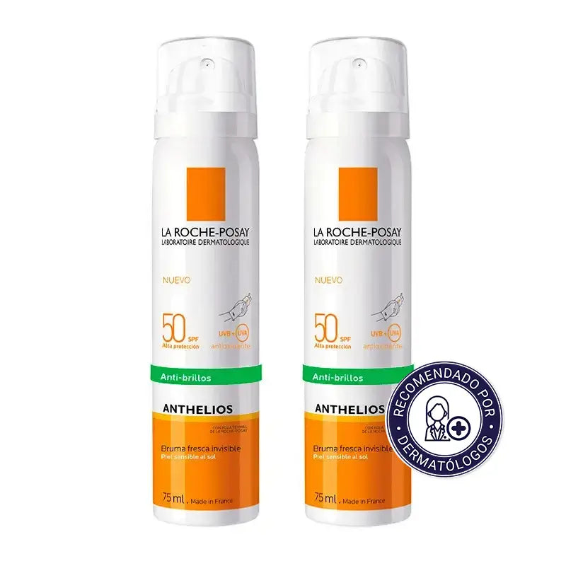 La Roche-Posay Anthelios Facial Mist Pack SPF 50 Protezione solare viso pelle sensibile, 2X75 ml