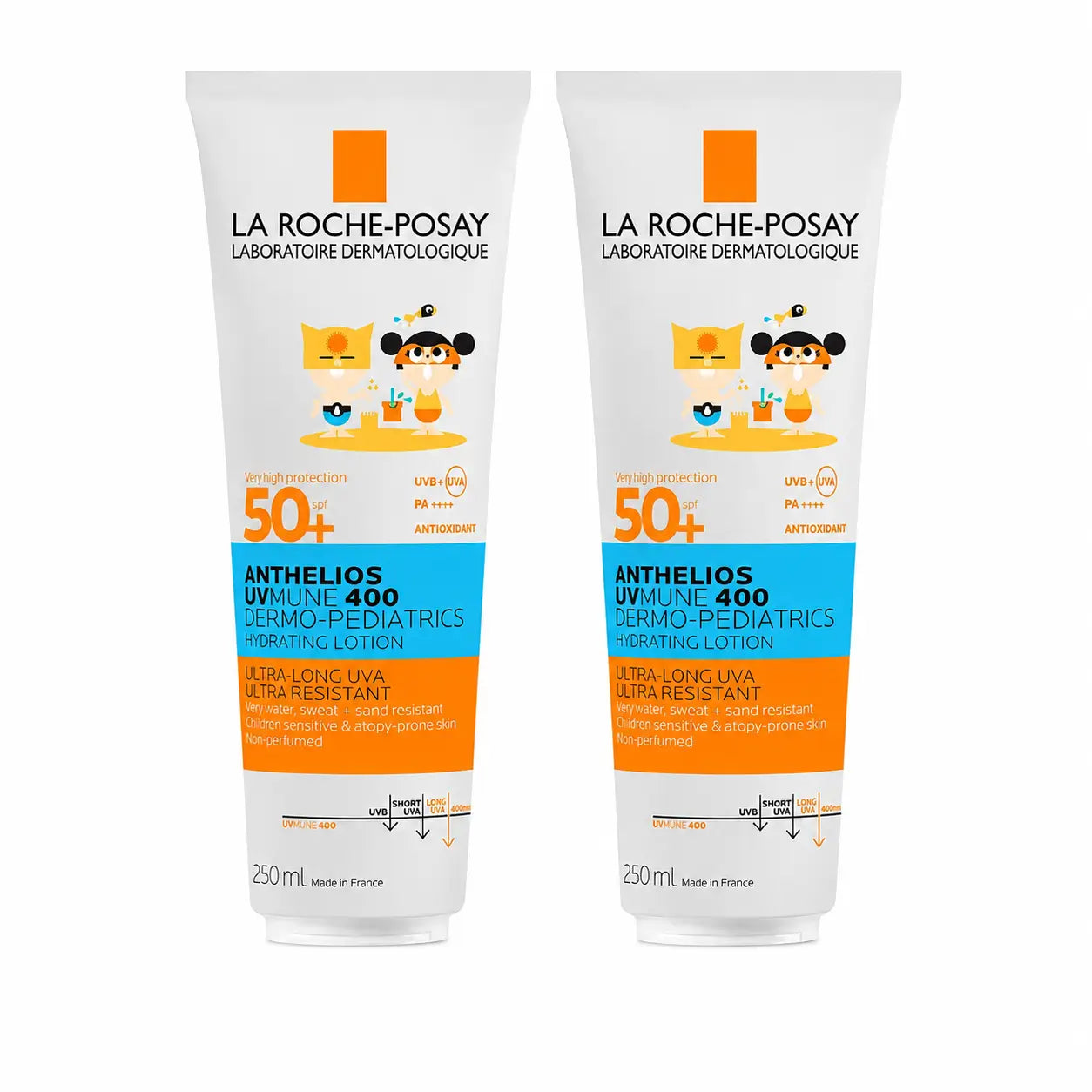 La Roche-Posay Anthelios Dermo-Pediatrics Latte Idratante SPF 50+ Protezione solare per bambini Confezione da 2 x 250 ml