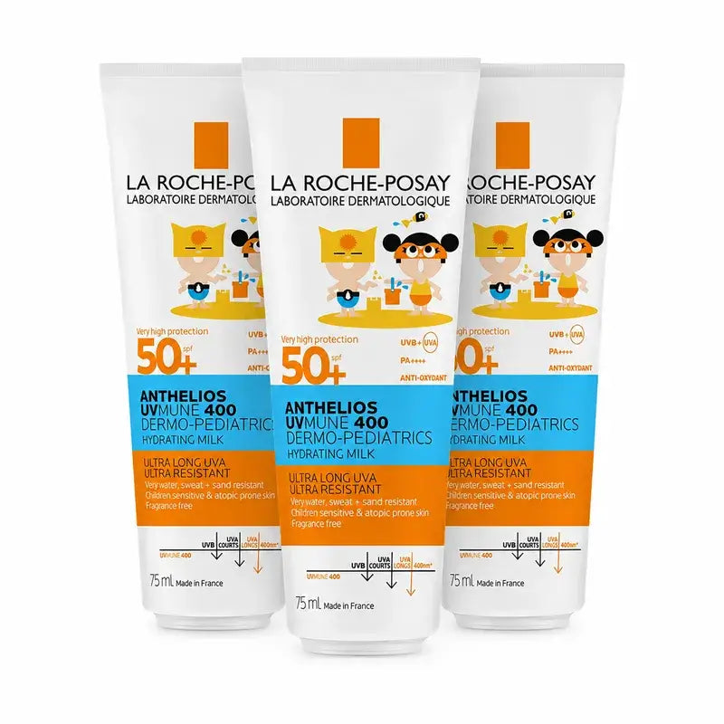 La Roche-Posay Anthelios Dermo-Pediatrics Latte Idratante SPF 50+ Protezione solare per bambini Confezione da 3 x 250 ml
