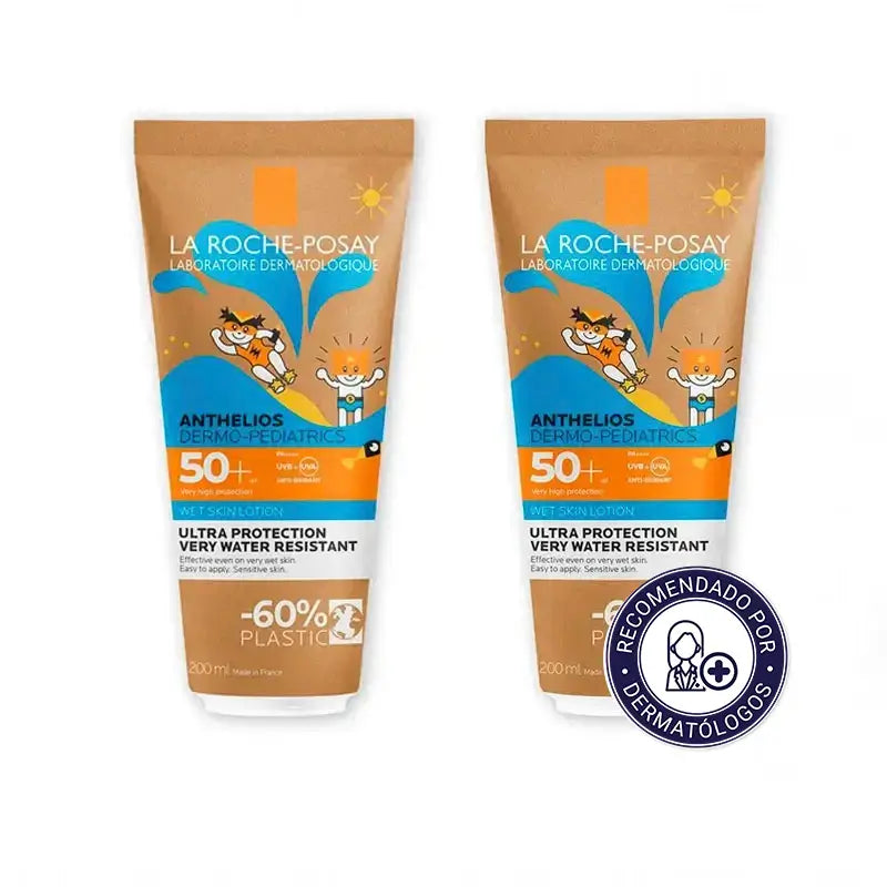 La Roche-Posay Anthelios Dermo-Pediatrics Latte-Gel Pelle Umida SPF 50+ Protezione solare per bambini, 2x200 ml