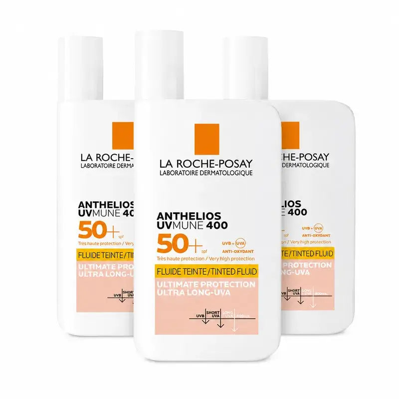 La Roche Posay Anthelios UVMune 400 SPF50+ Fluido colorato, confezione 3 x 50 ml