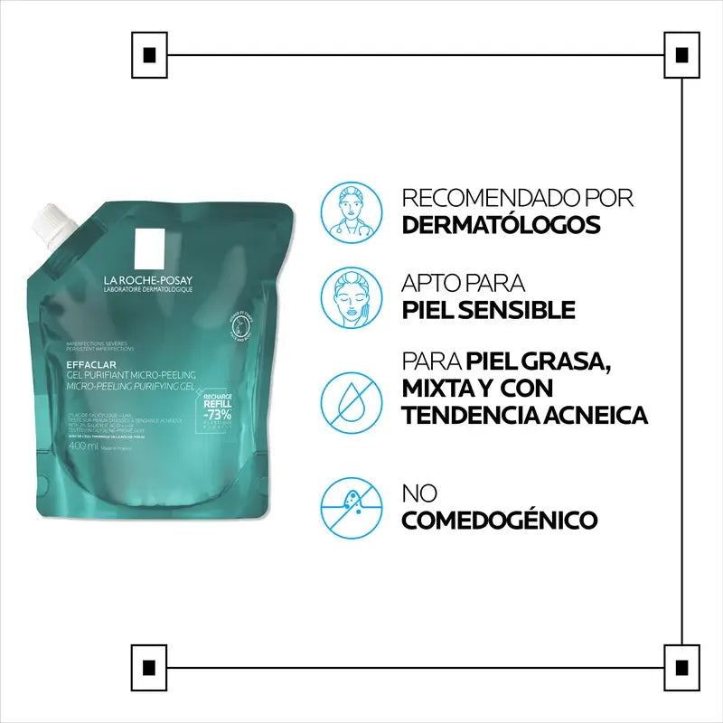 La Roche-Posay Effaclar Gel microesfoliante, ricarica ecologica, 400 ml