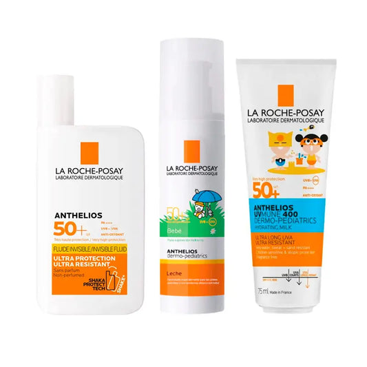 La Roche Posay Anthelios Baby Pack Spf50+ 50Ml + Idratante per bambini Spf50+ 250Ml + Uv-Mune 400 Fluido Spf50+ 50Ml
