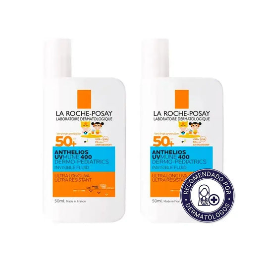 La Roche Posay Anthelios Uvmune 400 Dermopediatrics confezione fluida invisibile Spf50+, 2x50 ml