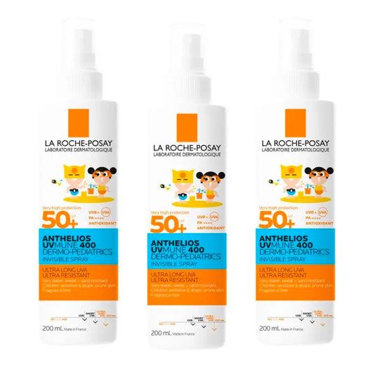 La Roche Posay Triplo Anthelios Dermo-Pediatrics Spray Invisibile Spf 50+ Protezione solare per bambini, 3 X 200 Ml