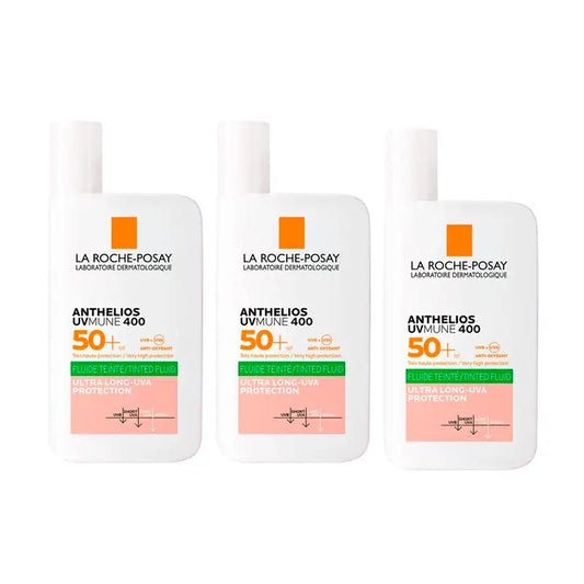 La Roche Posay Triplo Anthelios Uv-Mune 400 Oil Control Invisible Fluid Spf50+ Con Colore, 3 X 50 Ml
