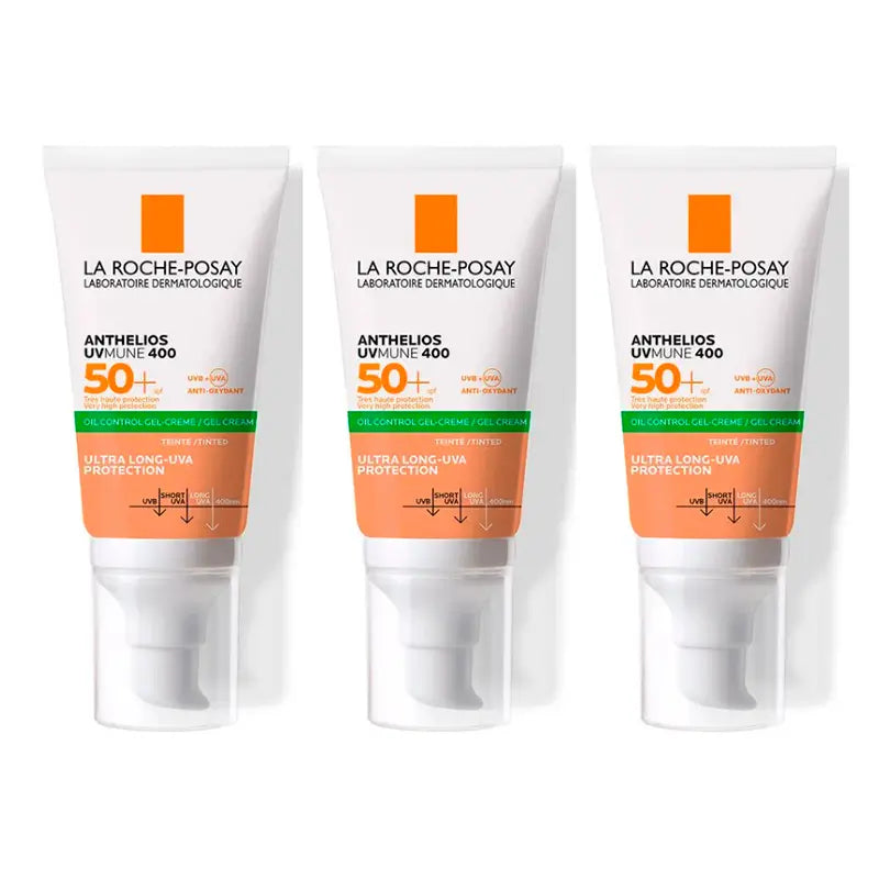 La Roche Posay Triplo Anthelios Uvmune 400 Oil Control Gel-Crema Spf50+ Color, 3 X 50 Ml