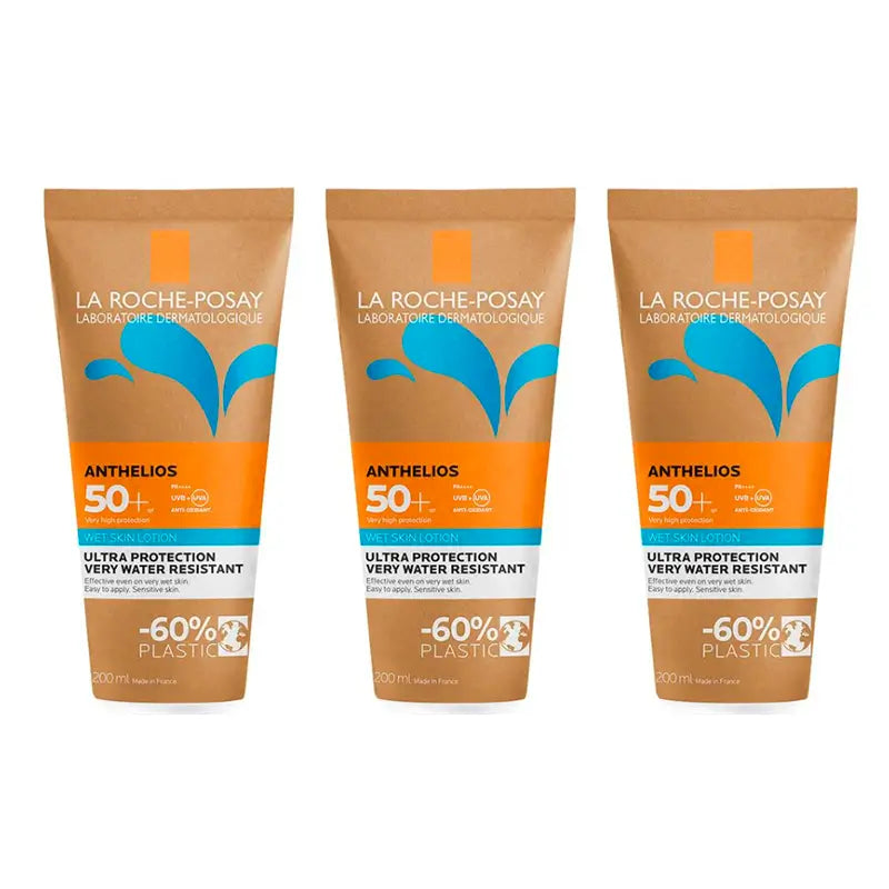 La Roche Posay Triplo Anthelios Pelle Umida Tubo di cartone Spf50+, 3 X 200 Ml
