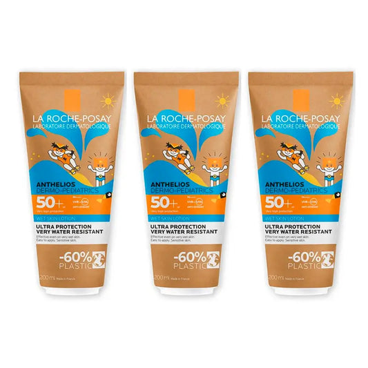 La Roche Posay Triplo Anthelios Pelle Umida Dermopediatrics Tubo di cartone Spf50+, 3 X 200 Ml