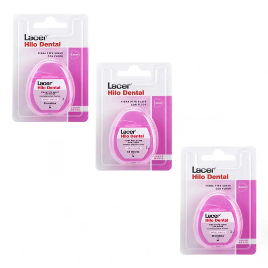 Filo interdentale Lacer Duplo con fluoro, gusto menta 50 M