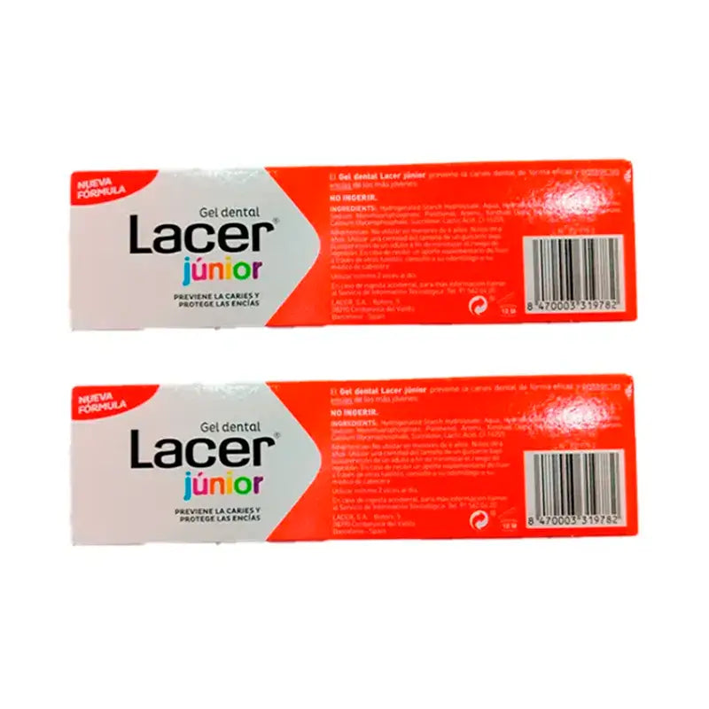 Lacer Junior Gel dentale alla fragola Confezione da 2 x 75 ml