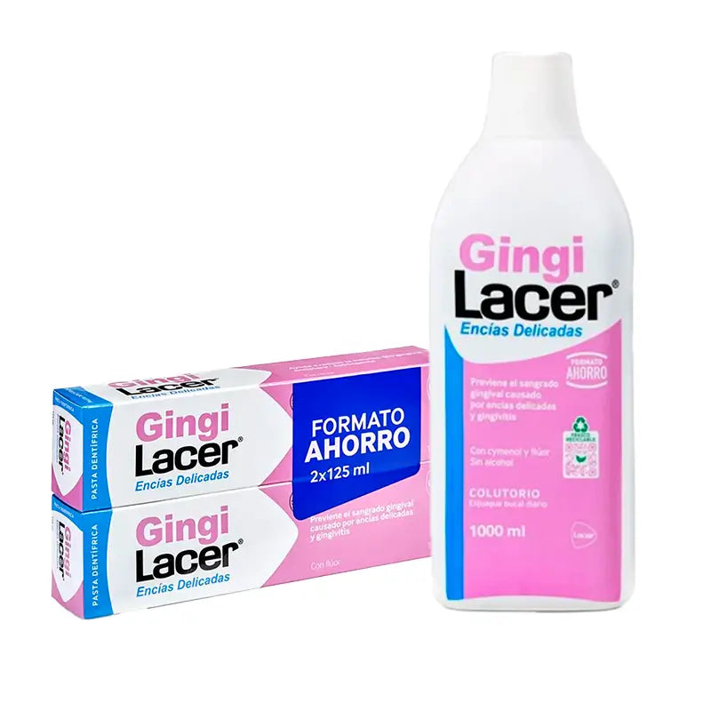 Confezione Lacer Dentifricio Duplo Gingilacer, 125 Ml + Collutorio Gingilacer 1000 Ml
