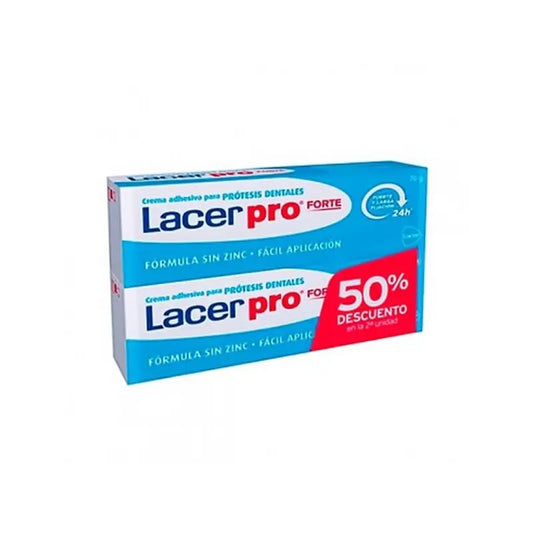 Lacer Pro Forte Crema adesiva per dentiere, 70+70g