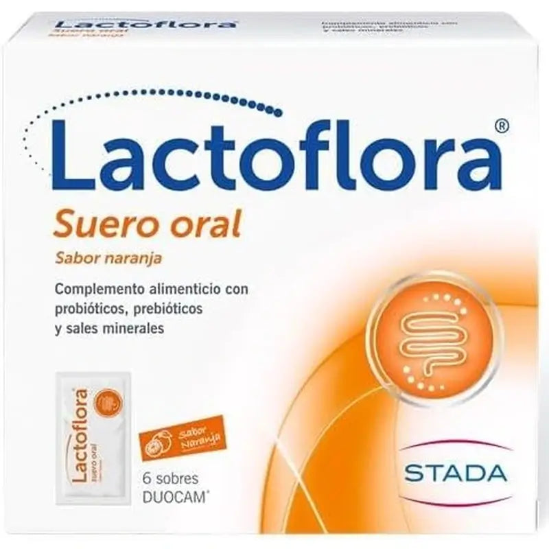 Siero orale Lactoflora con probiotici, prebiotici e sali minerali al gusto di arancia, 6 bustine