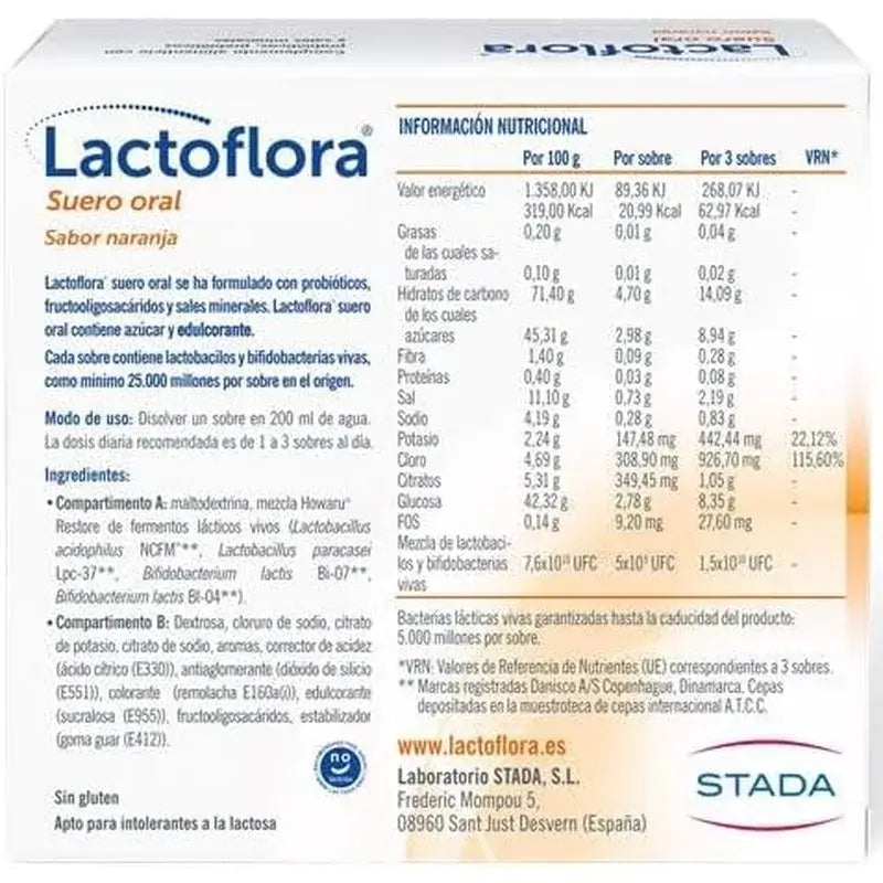 Siero orale Lactoflora con probiotici, prebiotici e sali minerali al gusto di arancia , 6 bustine