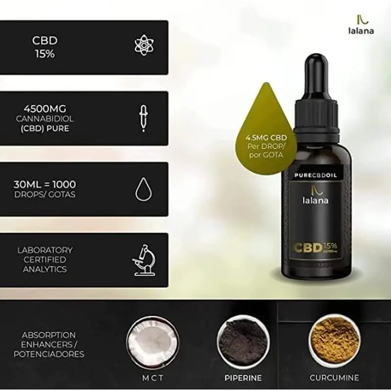 Olio di Cbd Lalana puro al 15%, 30 ml