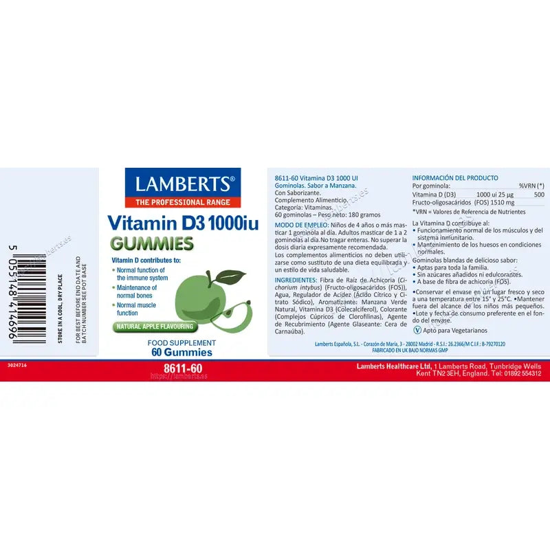 Lamberts Vitamina D3 1000 Ui , 60 gommine