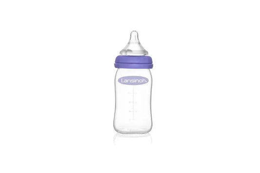 Lansinoh Bottiglia per latte materno in vetro con capezzolo Naturalwave , 160 ml