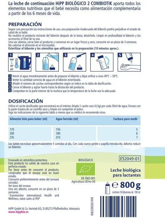 Hipp Combiotik 2, Latte artificiale, 800g