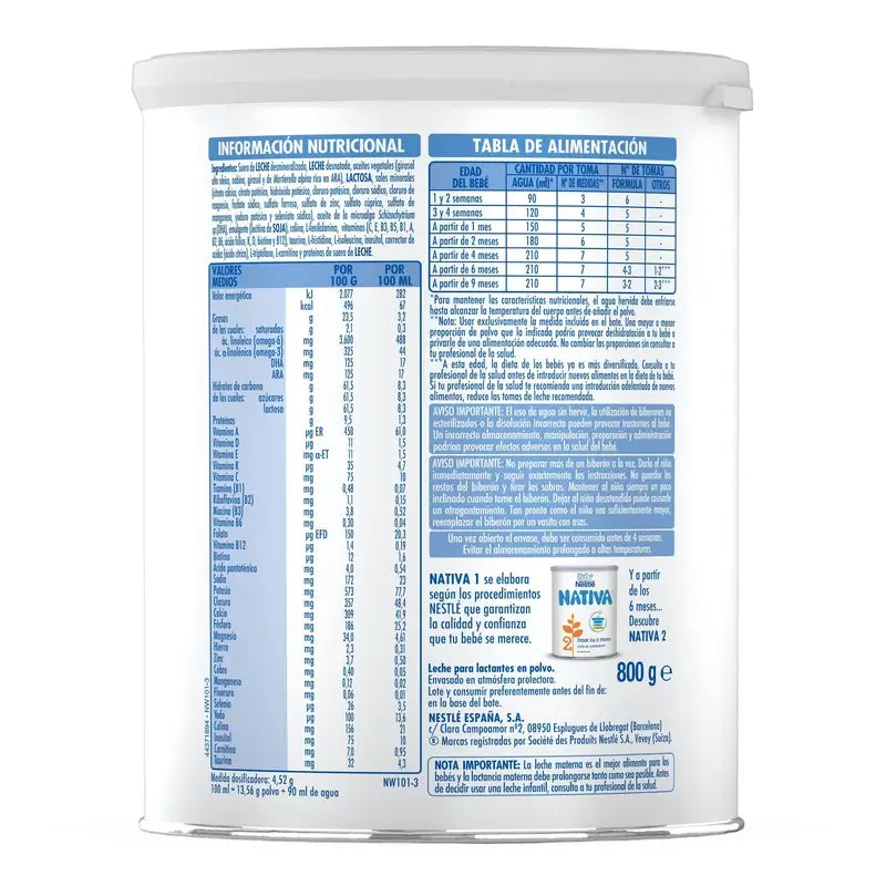 Nestle Nativa Latte in polvere per lattanti 800 g