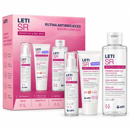 Leti SR Anti-Redness Routine Set: Micellar Water + Serum + Cream SPF30, 1 unit