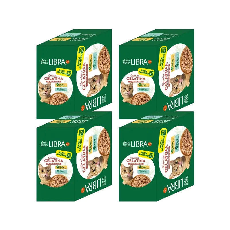 Libra Cibo umido per gatti, con pollo e tacchino, confezione flowpack, 4 x 1,02 kg
