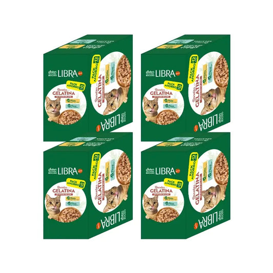 Libra Cibo umido per gatti, con pollo e tacchino, confezione flowpack, 4 x 1,02 kg