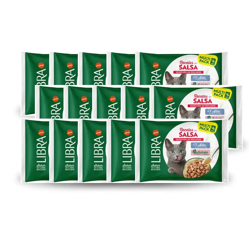 Libra Cibo umido per gatti, con salmone e tonno in salsa, confezione flowpack, 15 x 340 g