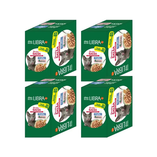 Libra Cibo umido per gatti, con salmone e tonno, confezione flowpack, 4 x 1,02 kg