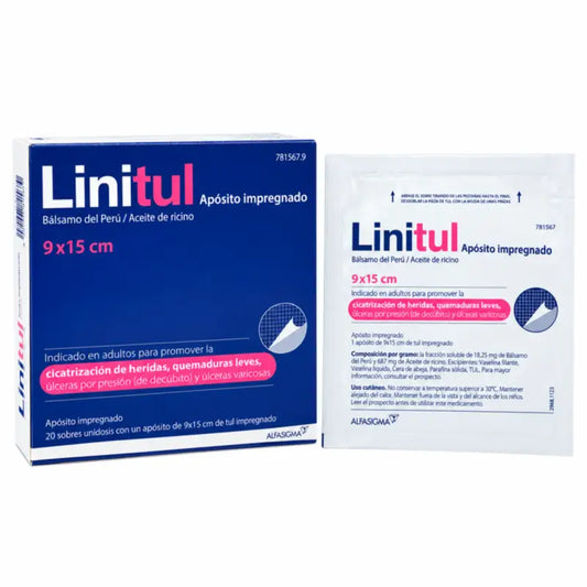 Linitul 9 x 15 cm, medicazione imbevuta, 20 bustine