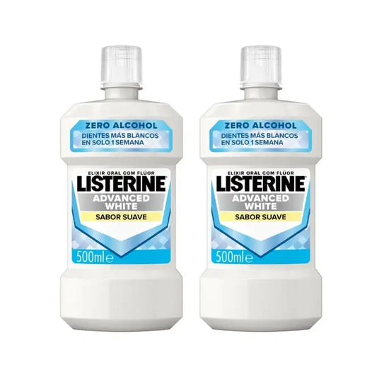 Listerine Duplo collutorio, sbiancante avanzato, senza alcool, menta delicata, 2 x 500 Ml