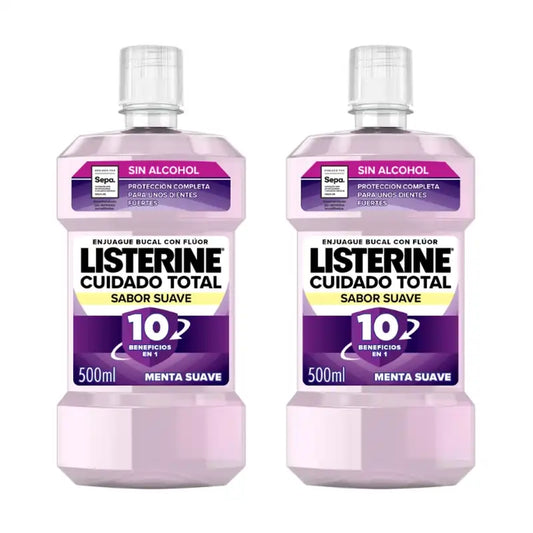 Listerine Duplo Total Care Collutorio al gusto delicato, 2 x 500 Ml