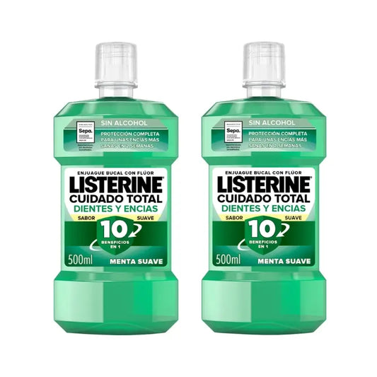 Listerine Duplo Collutorio Protezione denti e gengive Collutorio alla menta gentile senza alcool, 2 x 500 Ml