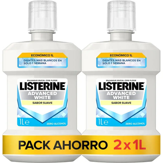 Collutorio Listerine, Advanced White con sbiancante, al gusto di menta delicata, senza alcool Confezione da 2 x 1000 ml