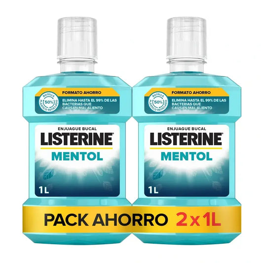 Listerine Collutorio al gusto di mentolo Protezione della placca, rinforza i denti, confezione da 2 x 1000 ml.