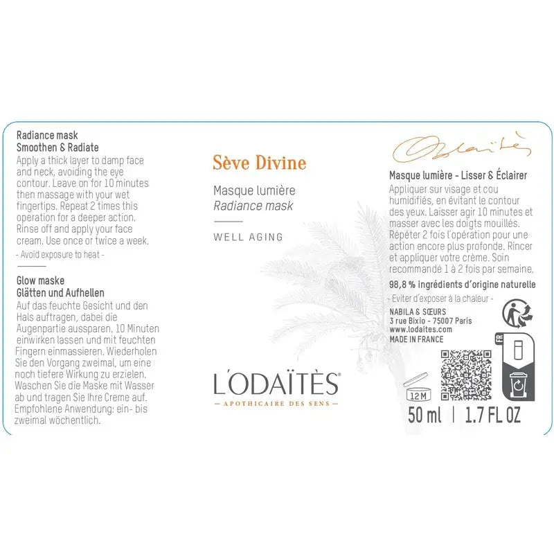 L'Odaïtès Facial Sève Divine - Maschera illuminante , 50 ml