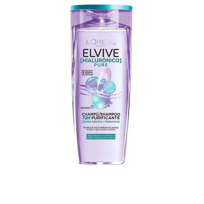 L'Oréal Paris Elvive Hyaluronic Pure Shampoo: deterge, idrata, dona lucentezza e corpo, senza silicone, 400 ml